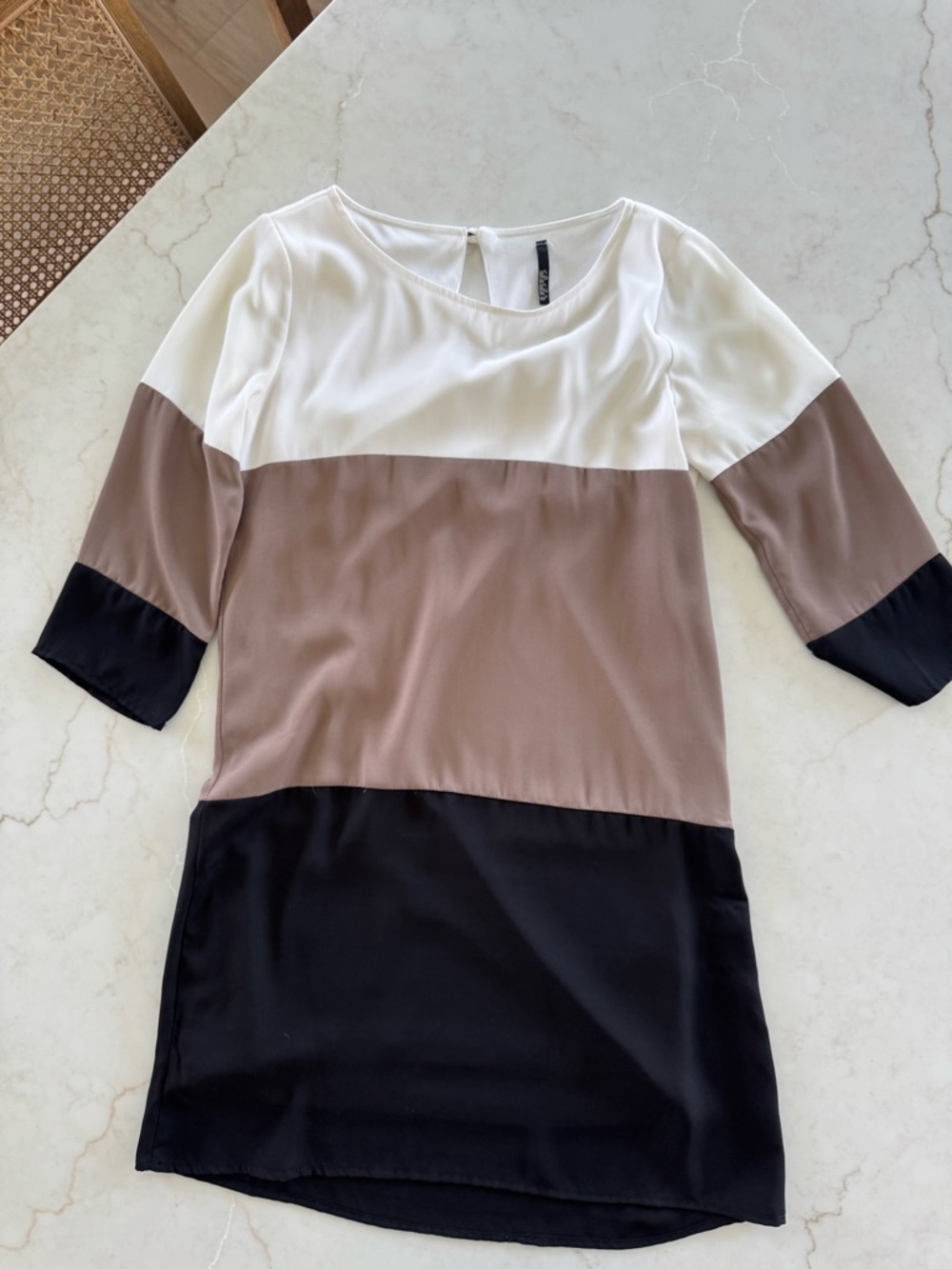 Lulu's Colorblock Mini Dress - White, Taupe & Black
